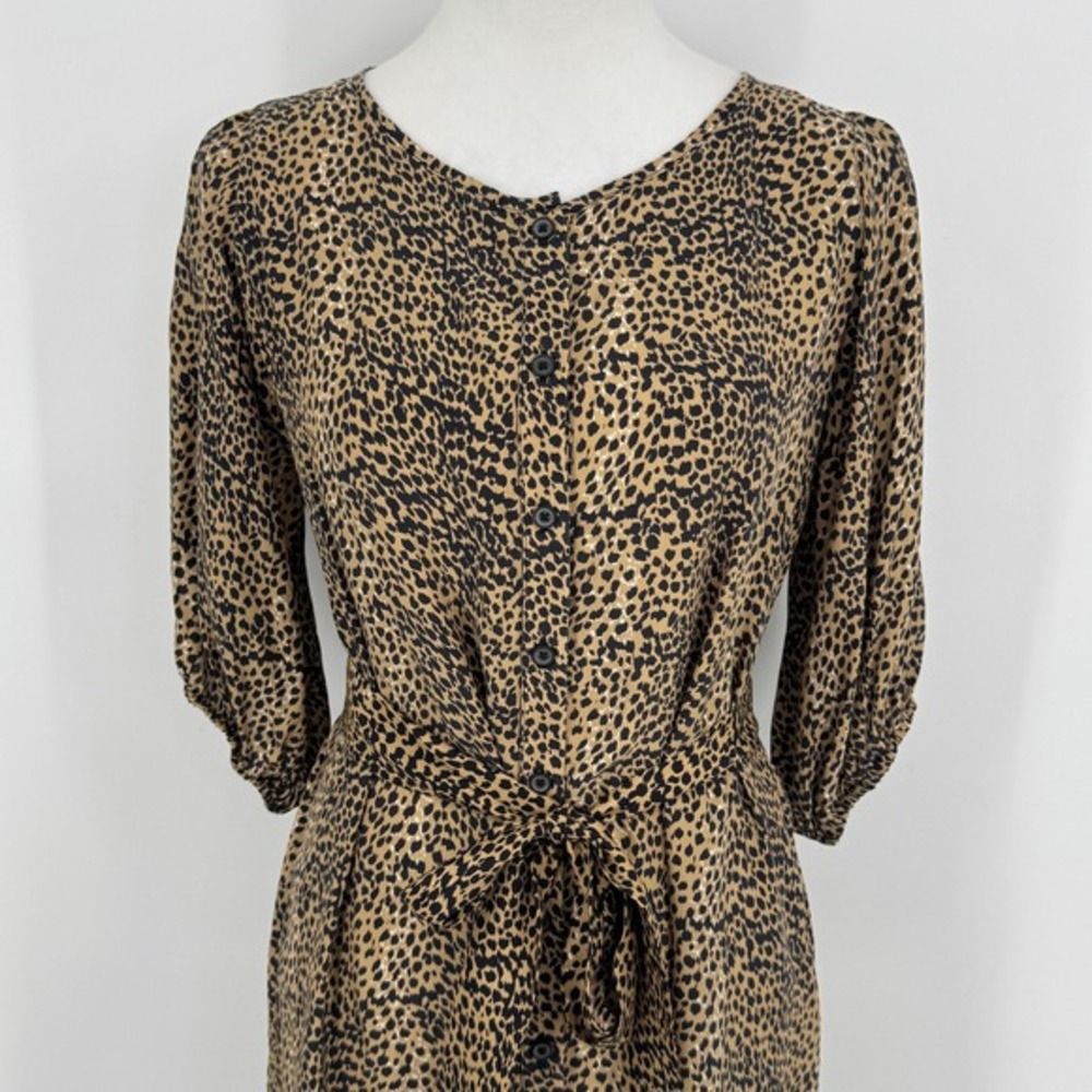 Emerson Fry Silk Fiona Dress Small Cheetah Animal Print Tie Waist Shirt Dress - Picture 5 of 12